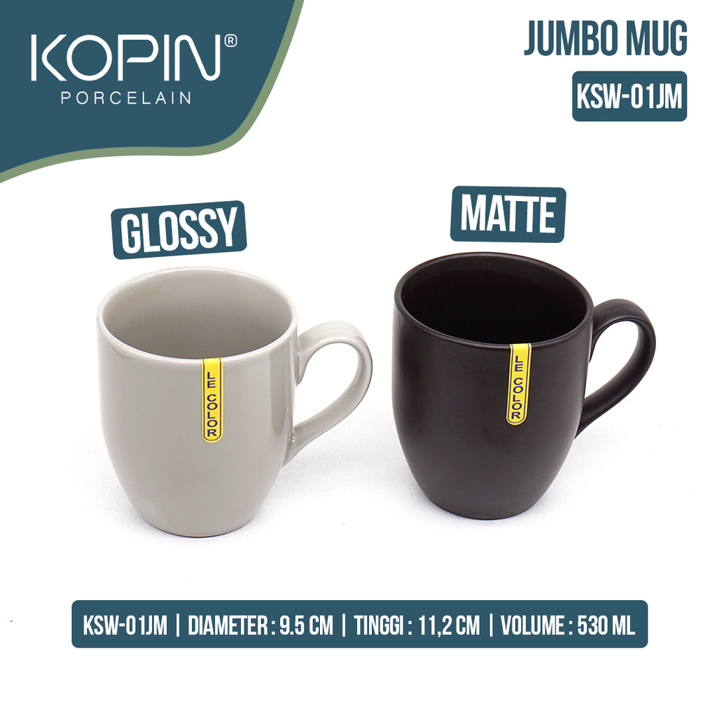 Gelas Jumbo Keramik Polos Porcelain Volume 530 ML | KOPIN