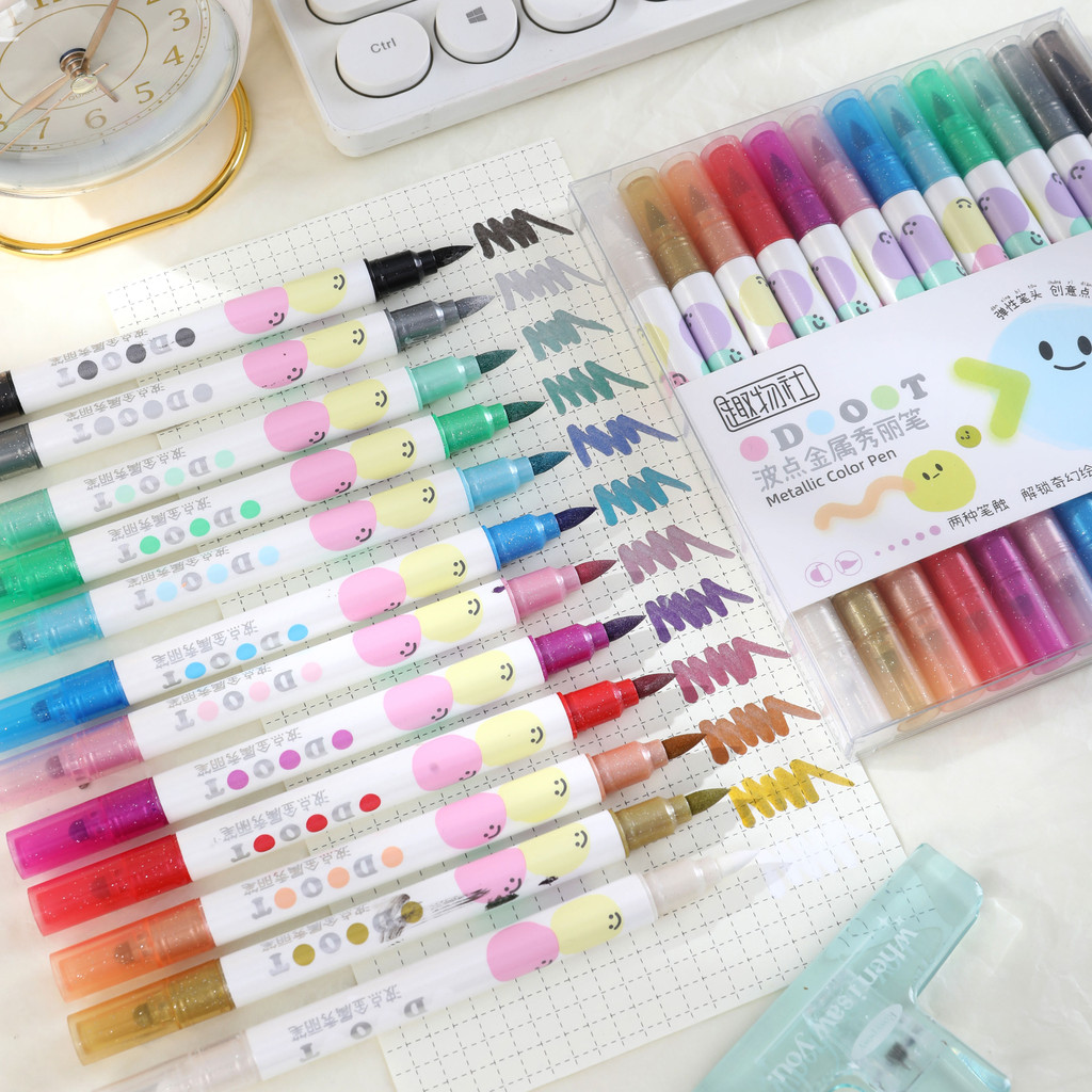 

12pcs Brush Kuas Kaligrafi Brush Pen Lettering Drawing Pen Brushpen Mewarnai Penbrush Pena Warna Warni Spidol Highlighter Pen Brush Pastel Pink School Stuff Korea Alat Tulis barang aesthetic