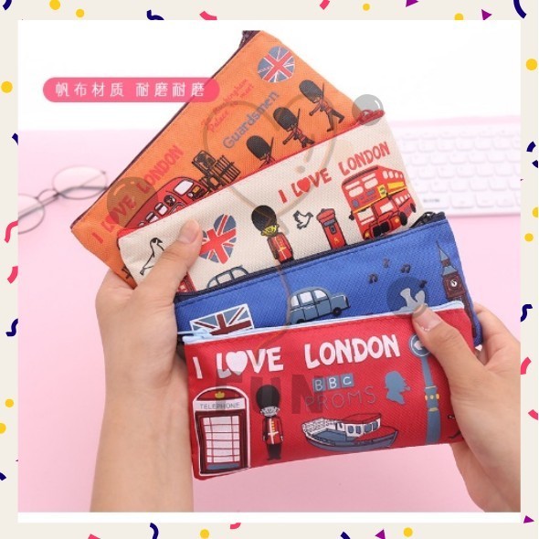 

FF - Tempat Pensil Motif Landmark Negara UK London Lucu Anak Bahan Kanvas