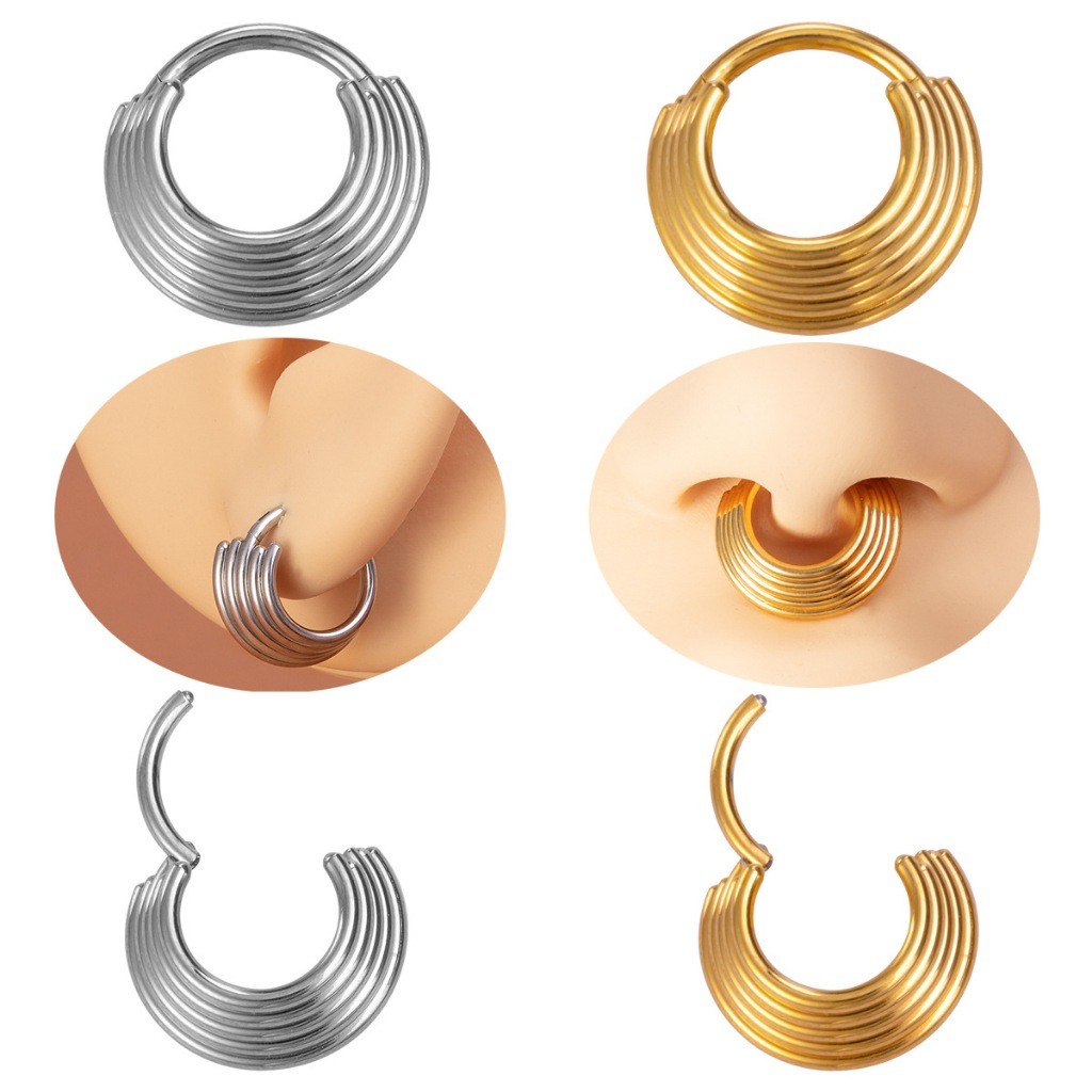 Anting Hidung Titanium Piercing Lima Lapis Anting Bulat Piercing Earring 1 Pc Cincin Hidung Bentuk U