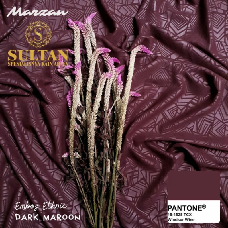 50CM MAZEN (MARZAN) EMBOS ETHNIC DARK MAROON ANTI UV KAIN ABAYA SULTAN