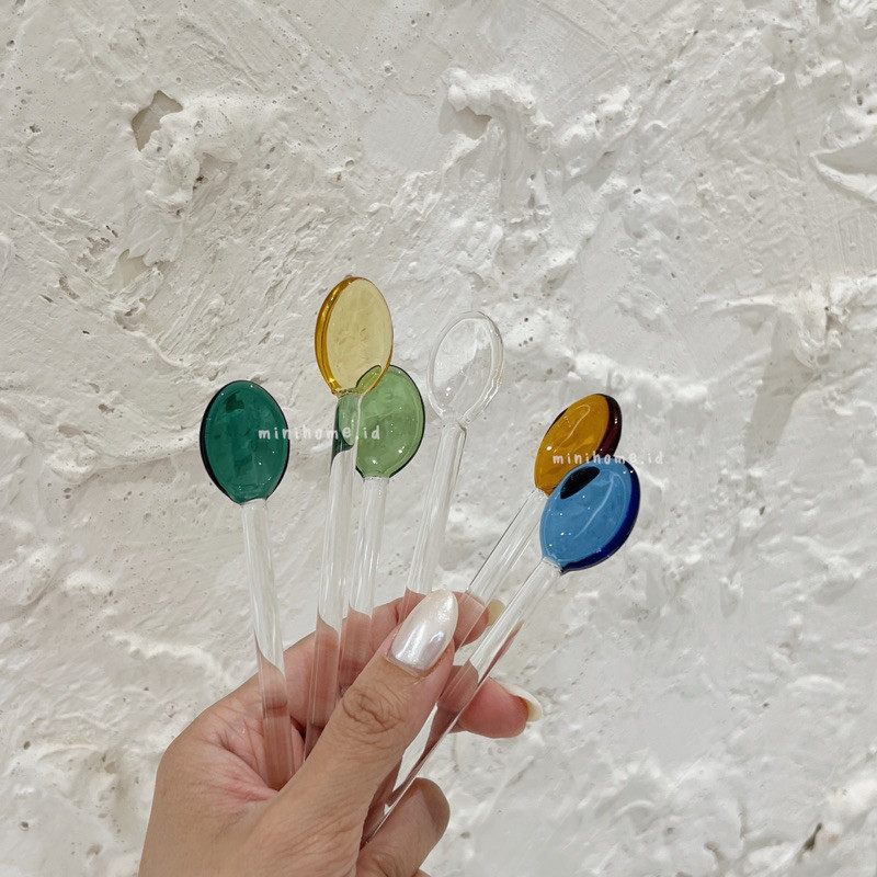 MINIHOME - Sendok Dessert Kaca Aesthetic Spoon Sendok Kopi Teh BPA Free Spoon Pengaduk Minuman BAY