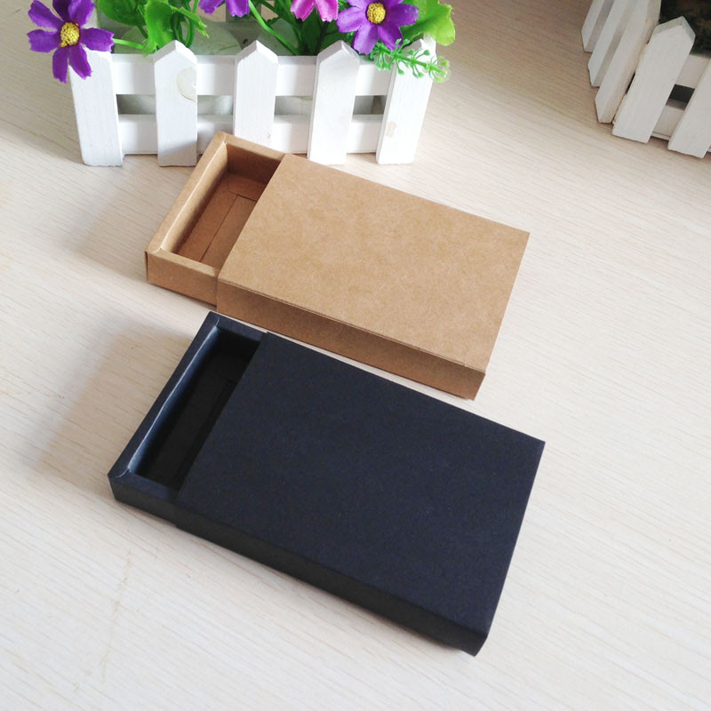 

50PCS/Lot Free Shipping Gift box Retail Black Kraft Paper Drawer Box Gift Craft Power Bank Packaging Cardboard Jewelry Boxes