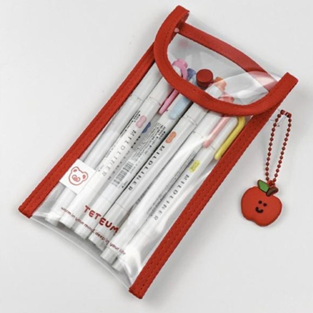 

1pc cute bear print transparent pvc with pendant large capacity pencil case