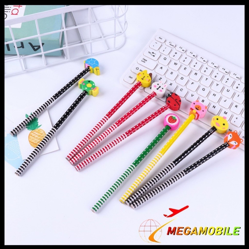 

MM - Pensil Karakter Kartun Lucu Motif Garis Polkadot Pensil Karakter + Penghapus Pensil Lucu Ada Penghapus 3D Pensil Fancy Unik Pensil Warna-Warni Untuk Souvenir Alat Tulis Sekolah TK SD Cartoon Pencil With Eraser