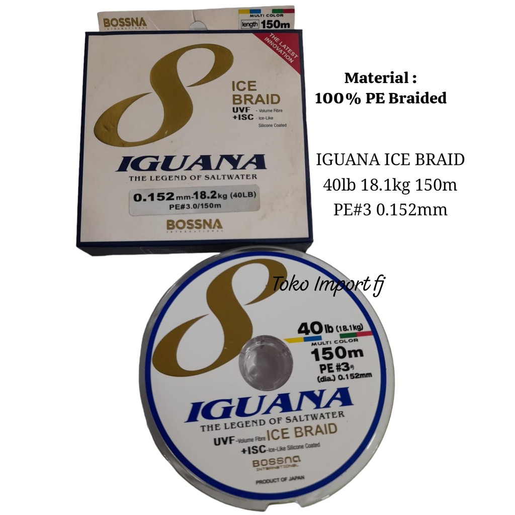 PE IGUANA X8 ICE BRAID MULTICOLOR 150M 18.2kg 40lb PE 3.0 BOSSNA READY
