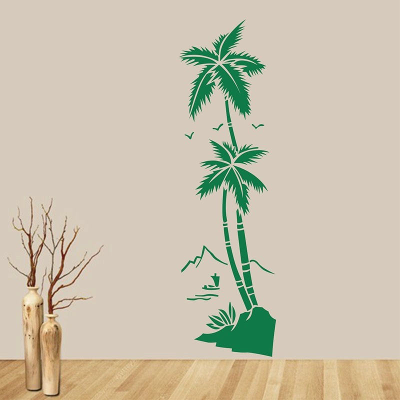 

Beach coconut trees waterproof vinyl decal stickers hall bathroom glass modern art mural decorative stickers free shipping