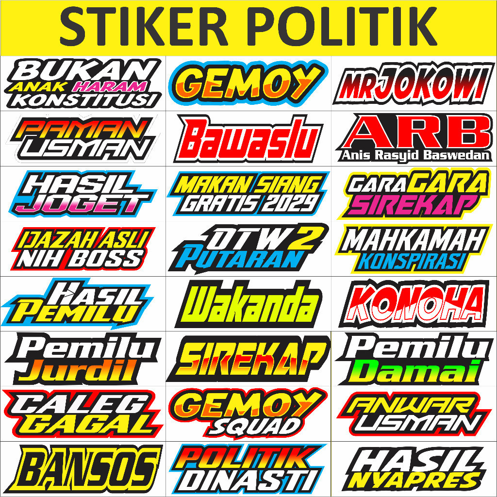 

Sticker Stiker Pemilu Politik Kpu Bawaslu Gemoy Konoha Wakanda 2 Putaran Gemoy Jokowi Paman Usman