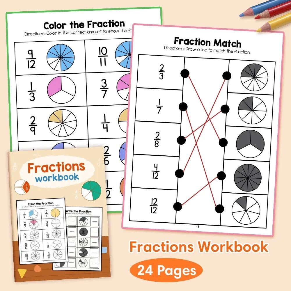 

Fraction Learning Workbook Exercise Book Arithmetic Teaching Aids for Grades 3-4 Primary School Math Cognitive Training