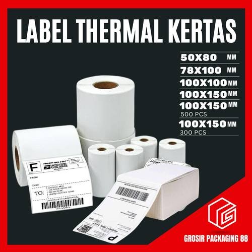 

Kertas Thermal Label Barcode 50x80 78x100 100x150 Isi 300 500 pcs Kertas Stiker Resi Tempel Roll Gulung Tumpuk