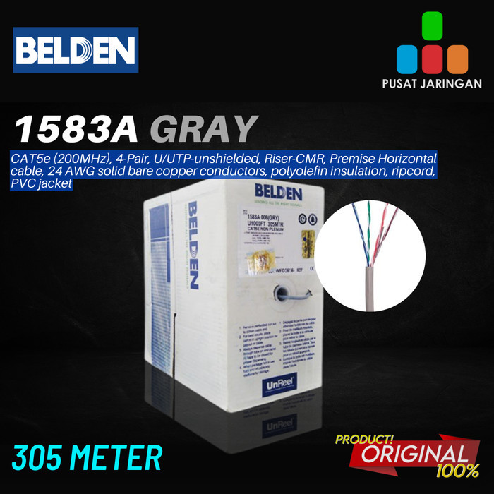 [New Arrival] BELDEN 1583A Kabel LAN UTP Cat-5E ORIGINAL 305m BIRU/GREY - 200 meter