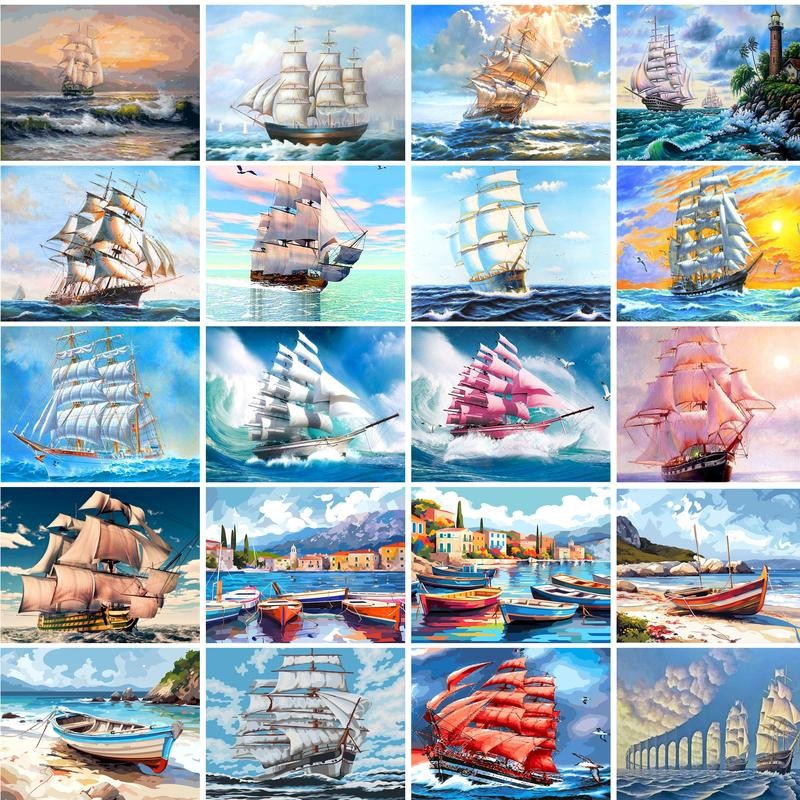 

Painting By Numbers Boat Picture Colouring Zero Basis Picture By Numbers HandPainted Oil Painting DIY Gift Home De