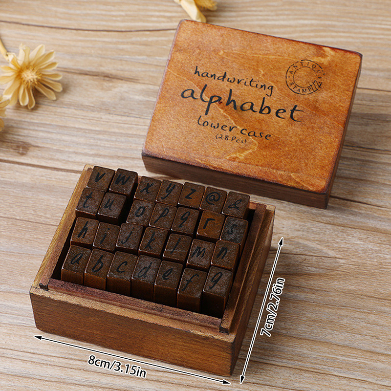 

28Pcs Alphabet Stamps Vintage Wooden Rubber Letter Standard Stamp Set For Craft Card Making Planner Scrapbooking Journals