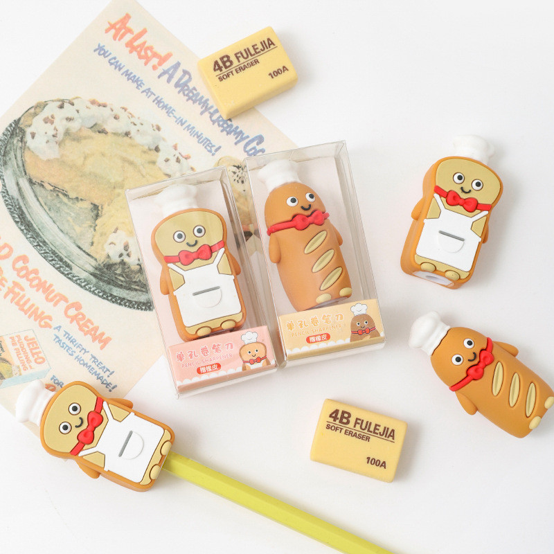 

1 Pc Stationery School Office Supplies Silicone Cute Bread Sharpener For Pencil Creative Item back to school Lovely