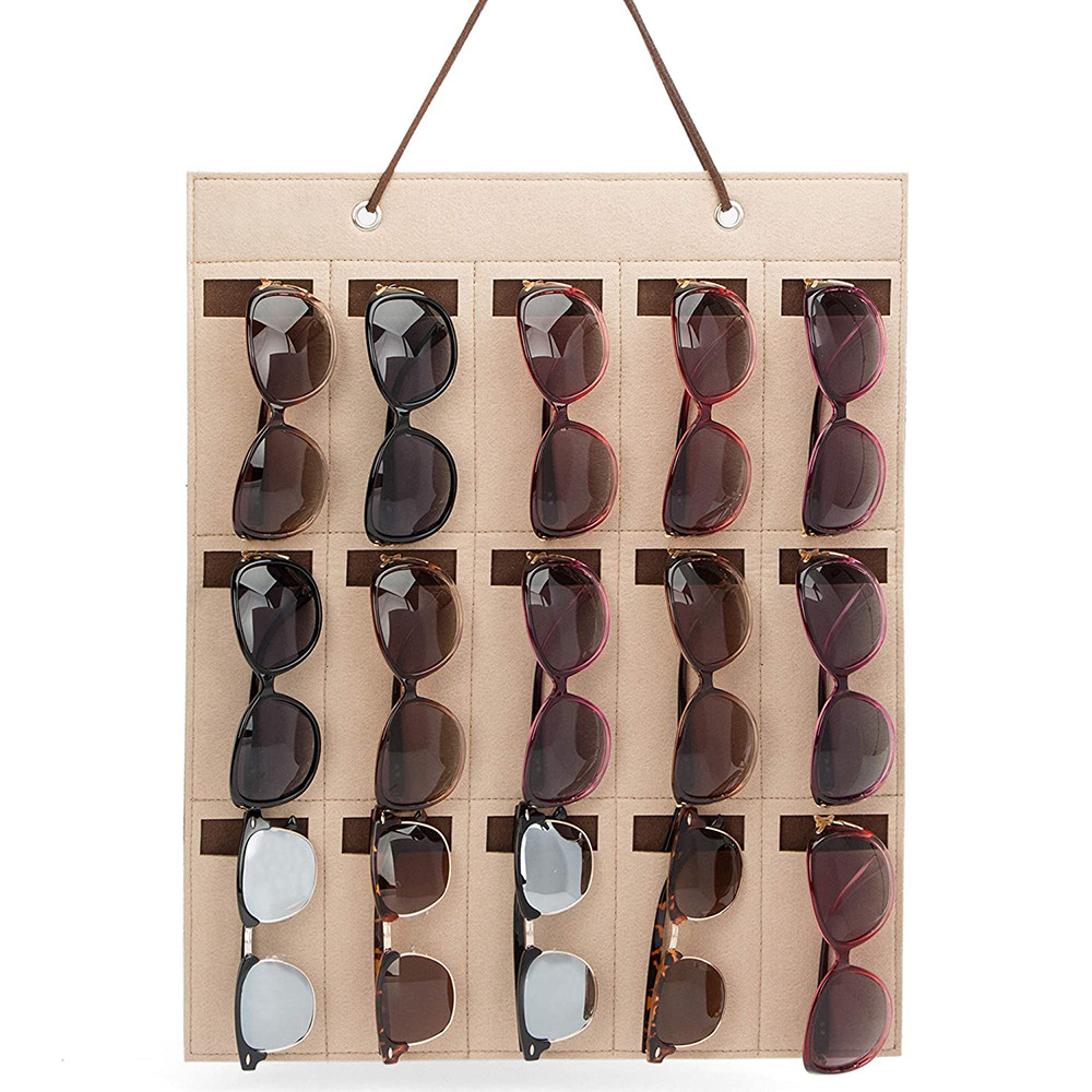 

15 Slots Felt Sunglasses Organizer Hanging Wall Glasses Holder Dust Proof Storage Display Pocket Wall Stand Organizer Holder