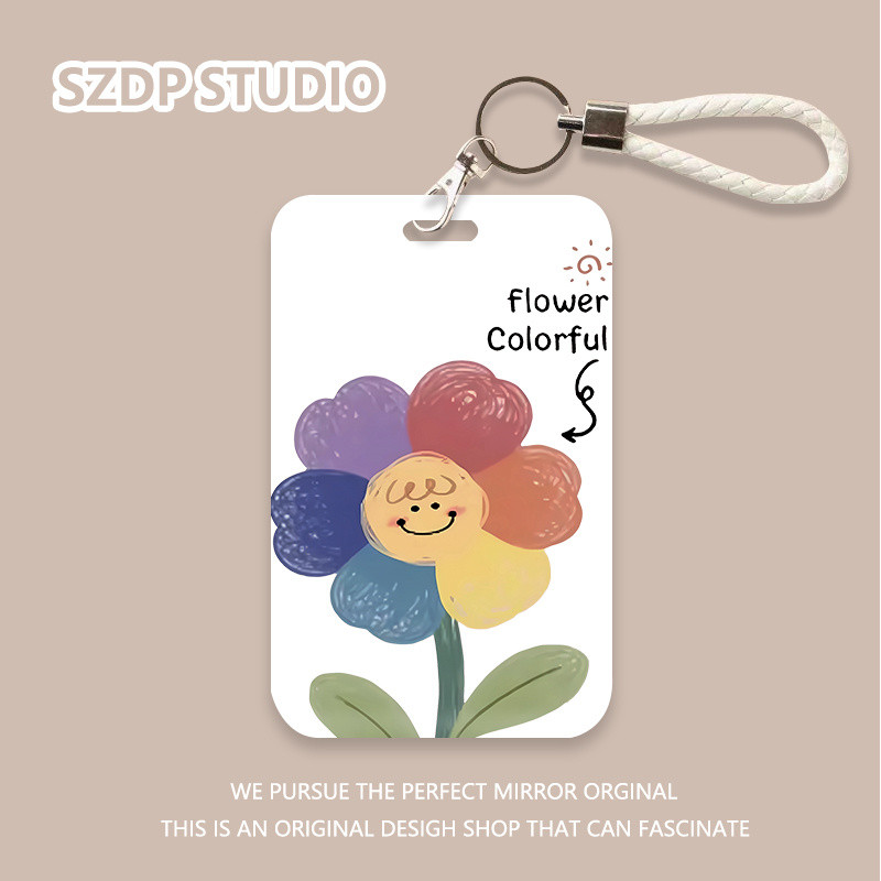 

ID CARD Penutup pelindung gantungan kunci terintegrasi pola bunga matahari seni kawaii lucu penutup pelindung kartu bank kartun Korea penutup pelindung kartu ID kartu bus