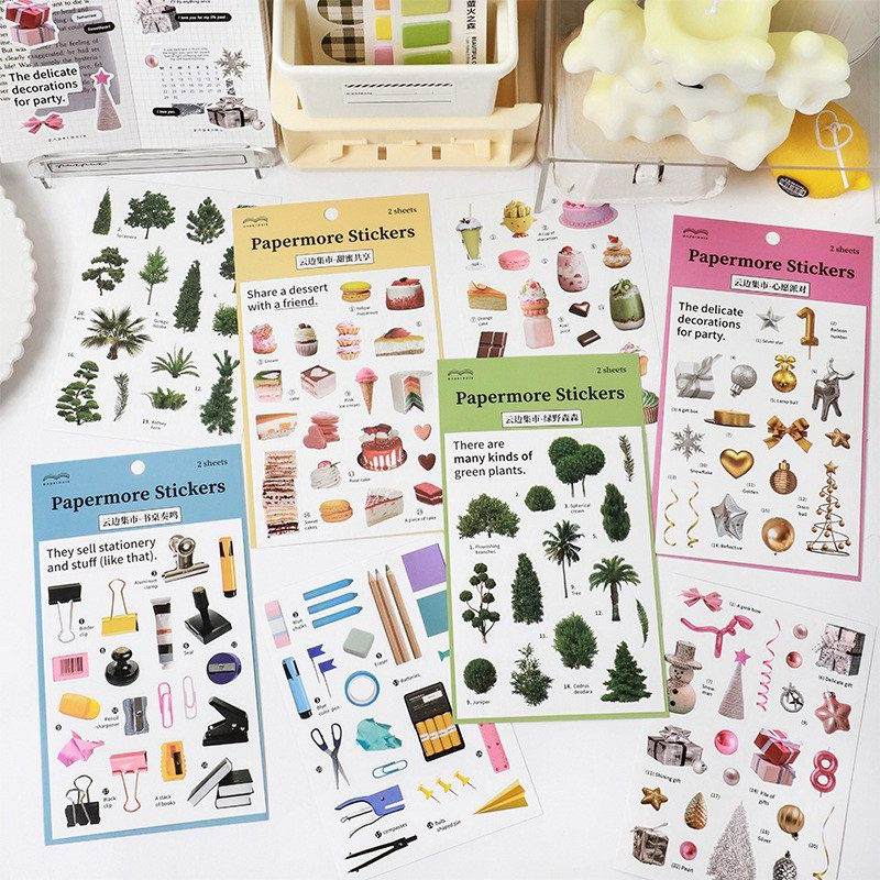 

Journamm.id Stiker dekoratif bahan buku pegangan PaperMore seri Cloud Market stiker berperekat retro 2 buah