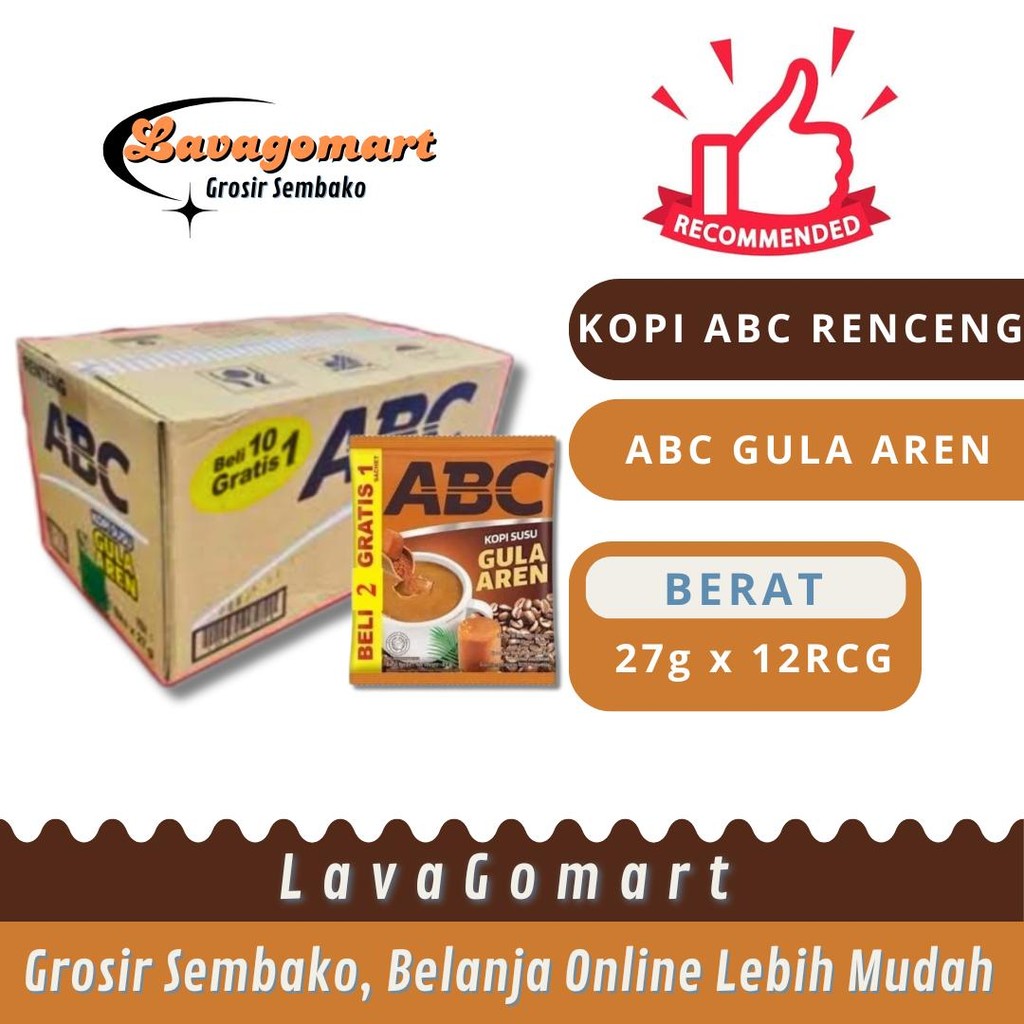 

KOPI ABC SUSU GULA AREN 27g - 1 DUS - LAVAGOMART - BANDUNG