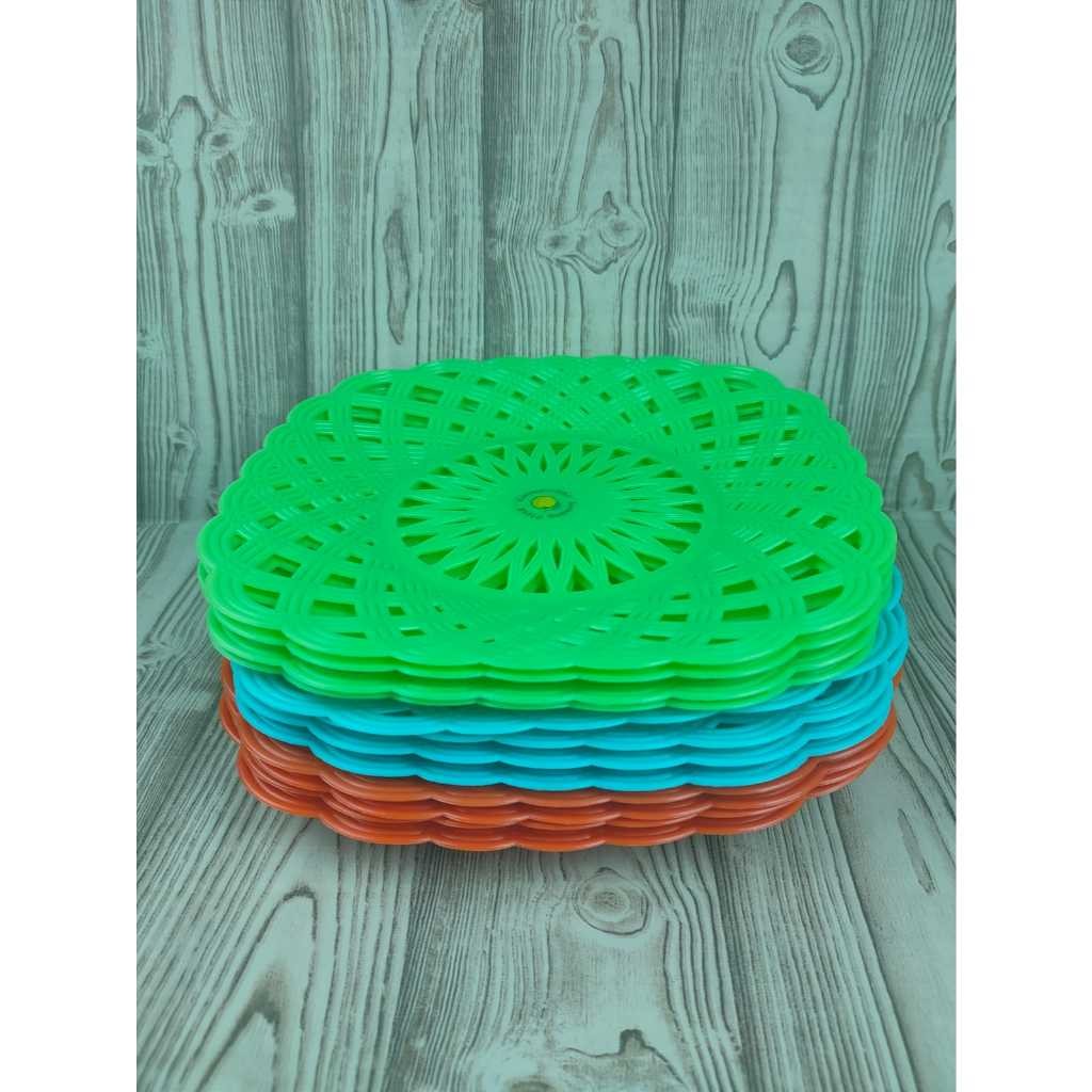 PIRING KOTAK 12 PCS Piring Plastik Anyam Rotan Piring Anyaman Plastik aesthetic