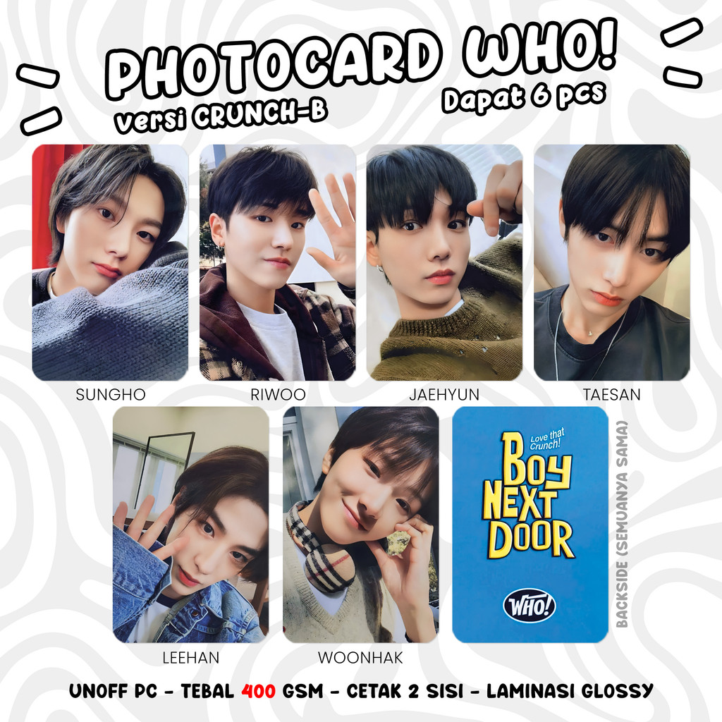 (DAPAT 6 PCS) Photocard BOY NEXT DOOR WHO Unofficial PC KPOP BONEDO BND