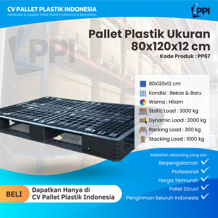 

Pallet Plastik Bekas/Baru Ukuran 80x120x12 cm – PP67 / Pallet Plastik Hitam/ Pallet Plastik Jaring