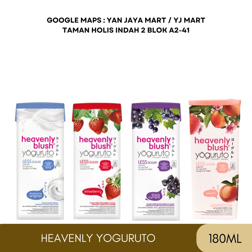 

Heavenly Blush Yoguruto Drink / Minuman Yogurt Rasa Wholeome Original / Stroberi / Blackcurrant / Peach 180ml