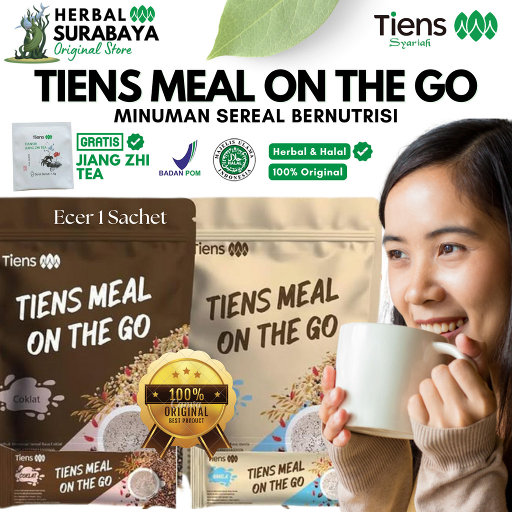 

Ecer 1 Sachet Tiens Meal on The Go Minuman Sereal Bernutrisi Original BPOM Halal MUI, Pengganti Makan Pagi & Malam, Menahan Nafsu Makan Berlebih, Terasa Kenyang Lebih Lama, Bantu Turunkan Berat Badan Berlebih, Rendah Lemak, Rendah Gula, Rendah Garam