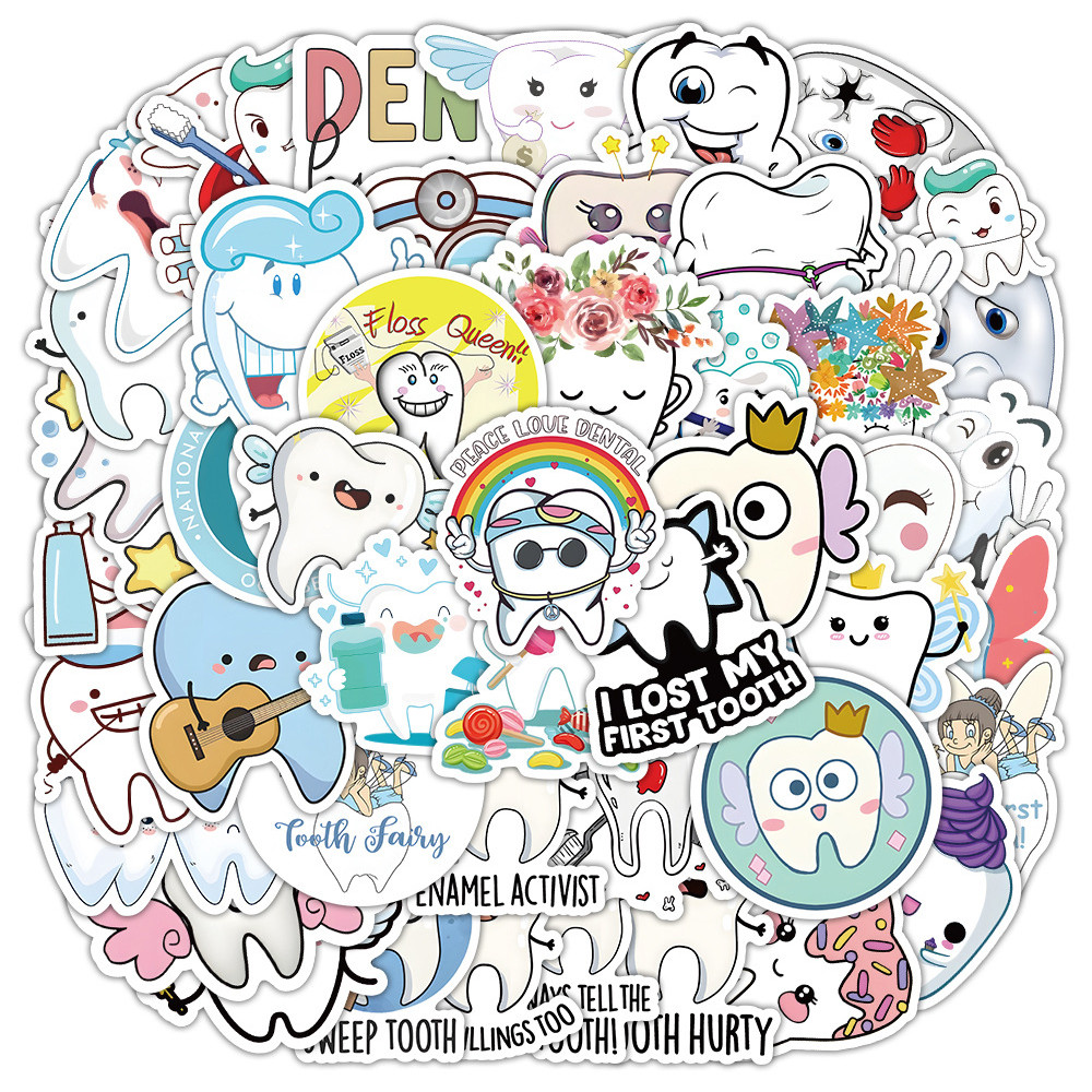 

10/30/50pcs Cute Dentist Protect Tooth Stickers Funny Toothbrush Teeth Decal DIY Luggage Skateboard Laptop Cartoon Sticker