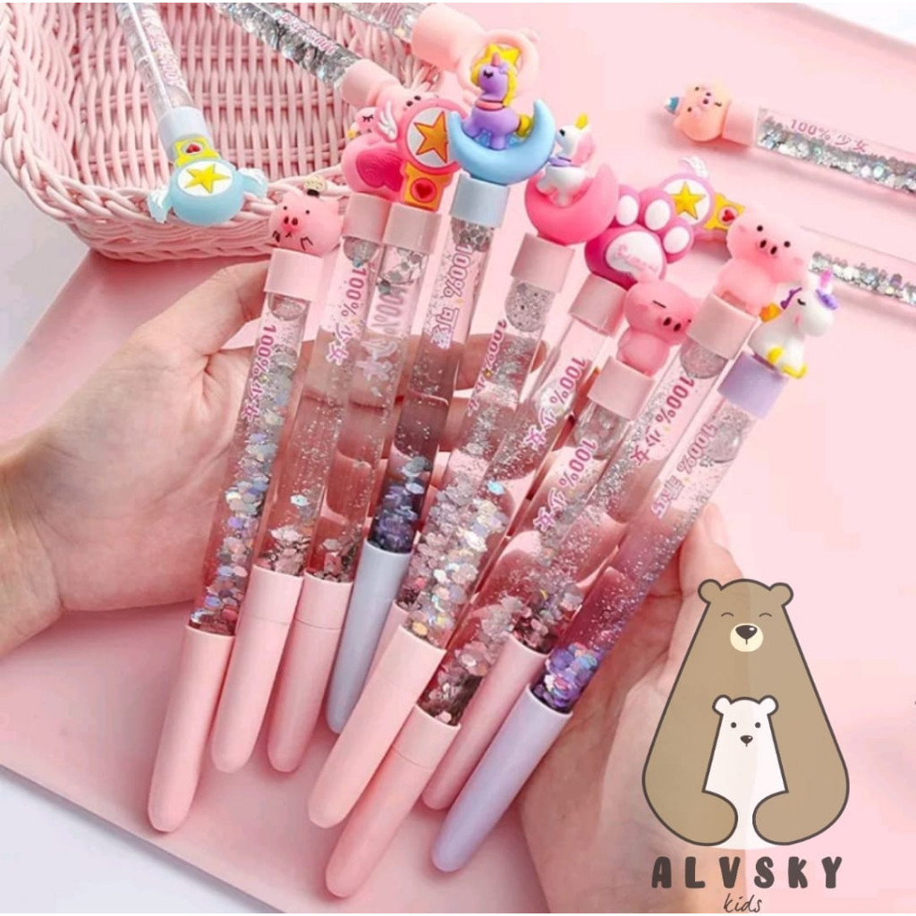 

New Pulpen Tinta Dengan Motif Air Glitter / Pena Air Glitter Karakter Lucu