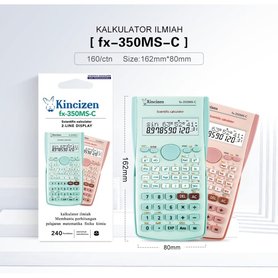 

KINCIZEN FX-350MS-C Scientific Calculator Ilmiah Color FX-350MS Kalkulator COLOR 240 Function
