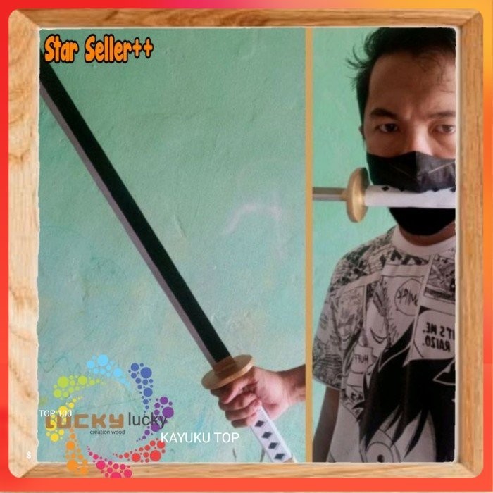 mainan pedang kayu roronoa zoro cosplay one piece - Enma, Plus sarung