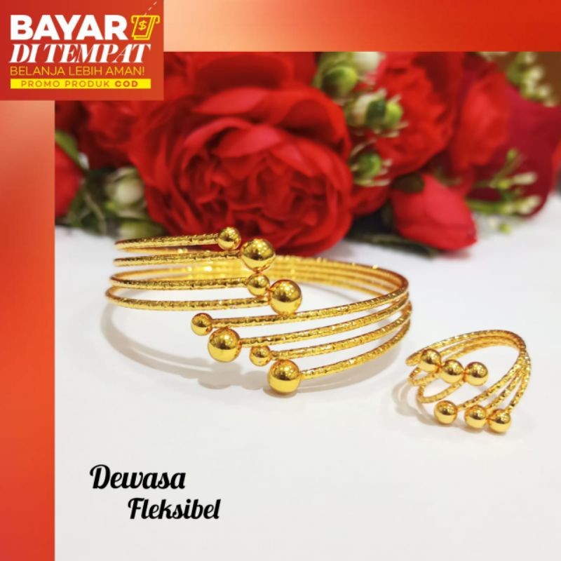 Gelang TITANIUM kroncong bola Fleksibel+Cincin bola Gold termurah tidak karat terkini xuping