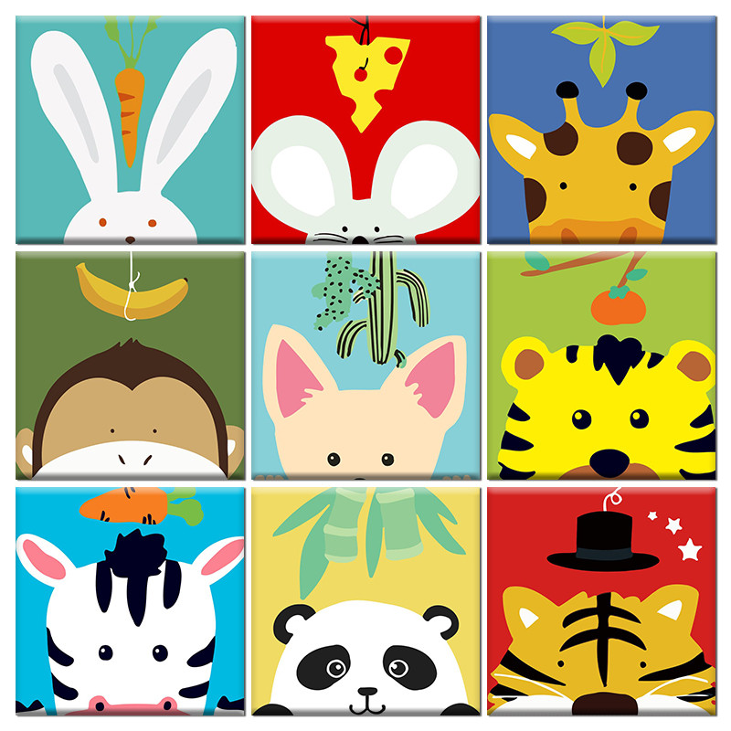 

Paint By Numbers For Kids Canvas Painting Cute Cartoon Animals 20x20cm Number Painting Handpainted Kill Time Crafts