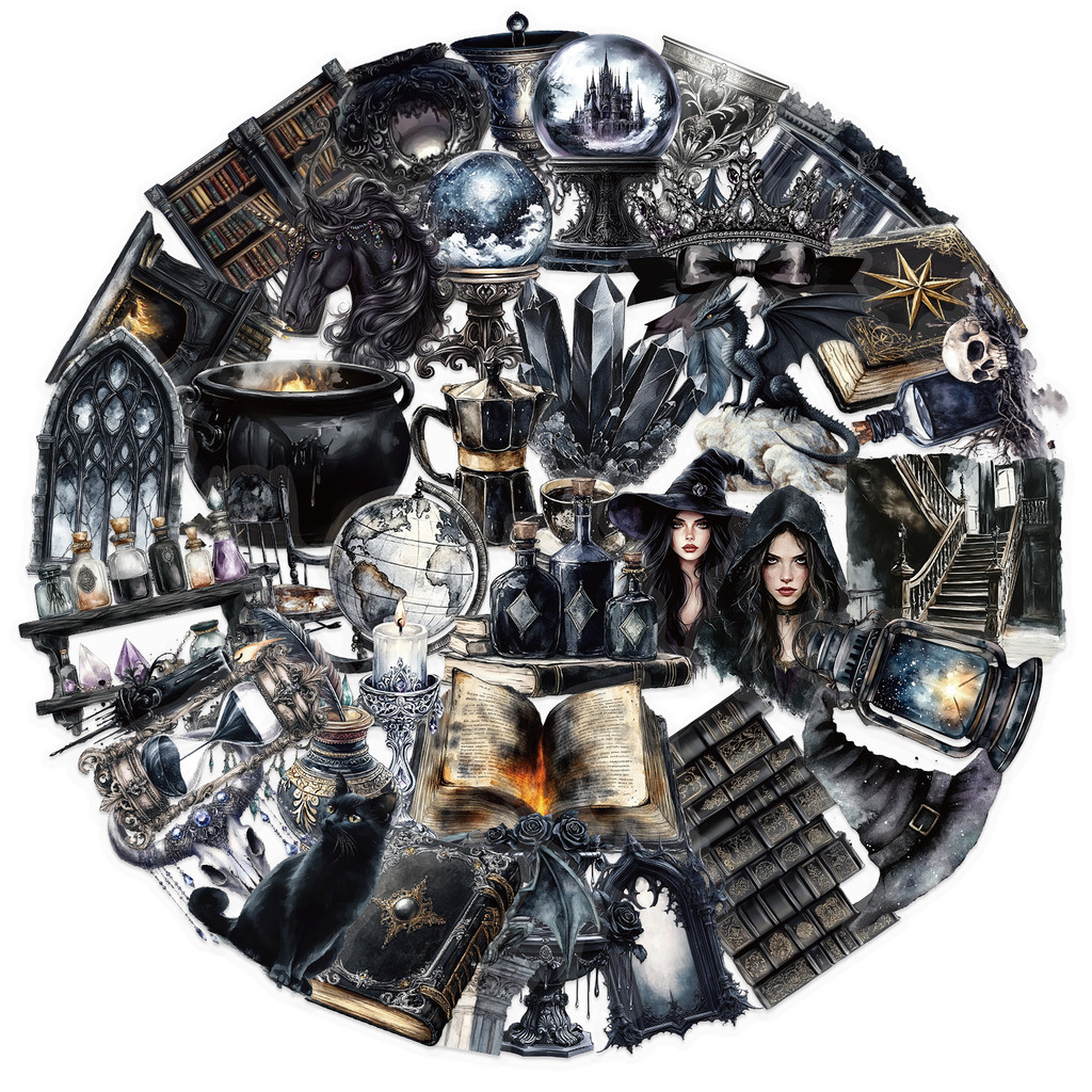 

50pcs Retro Magic Stickers Cool Transparent PET Decals For Luggage Guitar Laptop Phone Waterproof Graffiti Sticker