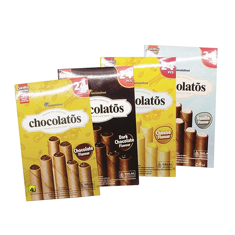 

{ PerBox isi 24 } Chocolatos Wafer Roll - Stick Wafer denga isian rasa Cokelat 500an & 1000an