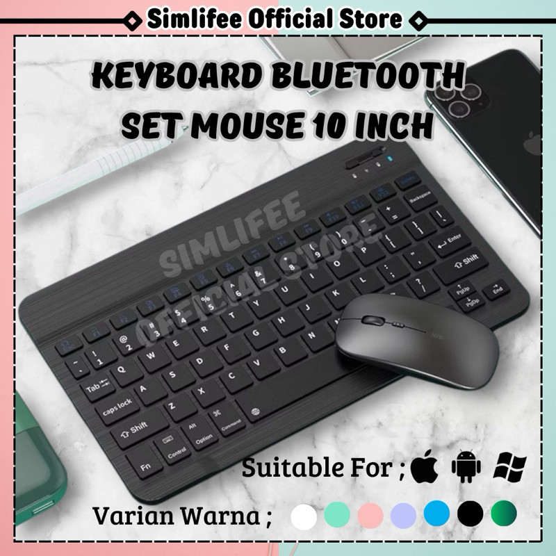 Wireless Bluetooth Keyboard + Mouse Set Combo USB Office Silent Click Nirkabel Mini Keyboard Logitec