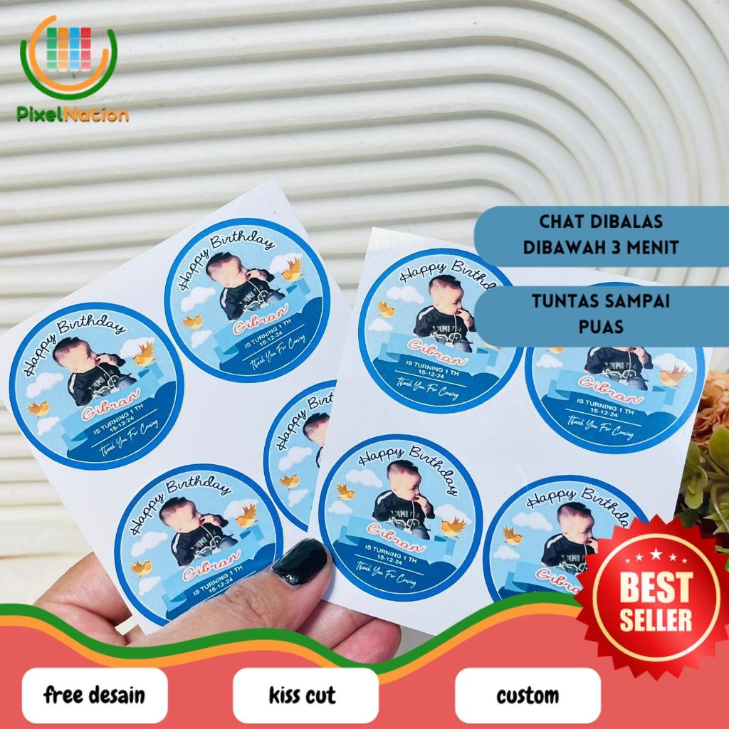 

PiNat 2-4 Stiker Vinyl Ulang Tahun Anak Anti Air Bulat Label Sticker Undangan Happy Birthday