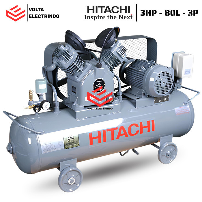 Hitachi Kompresor Angin Listrik 3 Hp 80 Liter 3Phase Air Compressor Automatic ORIGINAL HITACHI 2.2P-