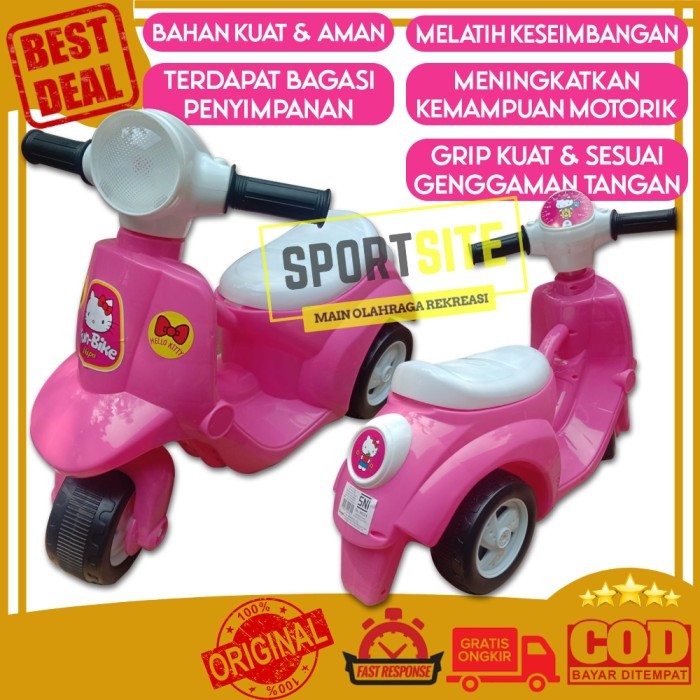 Terlaris - Vespa Fun Bike Mini Mainan Sepeda Motor Anak Scooter Roda Tiga 3 Murah - Musik Merah