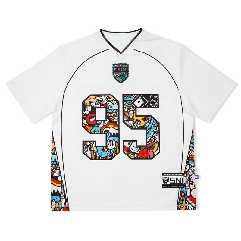 Kaos Jersey 95 Look Korea Artsy Colorful Doodle / Jersey 95 Warna Warni Doodle Kaos Vintage Style Ov