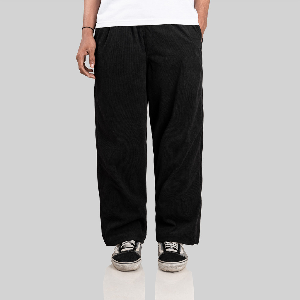 Otsky Celana Panjang Corduroy Loose Fit Black New