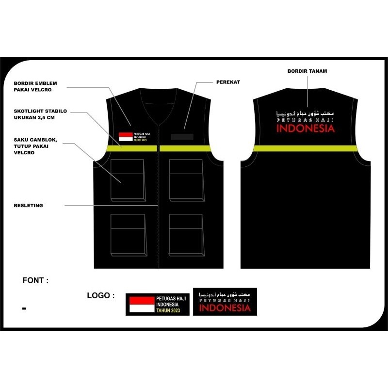 Rompi Petugas Haji Indonesia / Rompi Lapangan / Rompi Haji / Rompi Kerah / Rompi Custom