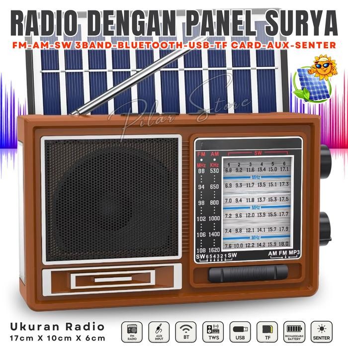 TERLARIS Radio Bluetooth Solar Panel /FM/AM/SW 6 Band Radio Jadul Plus Senter & Solar Panel Surya Fl