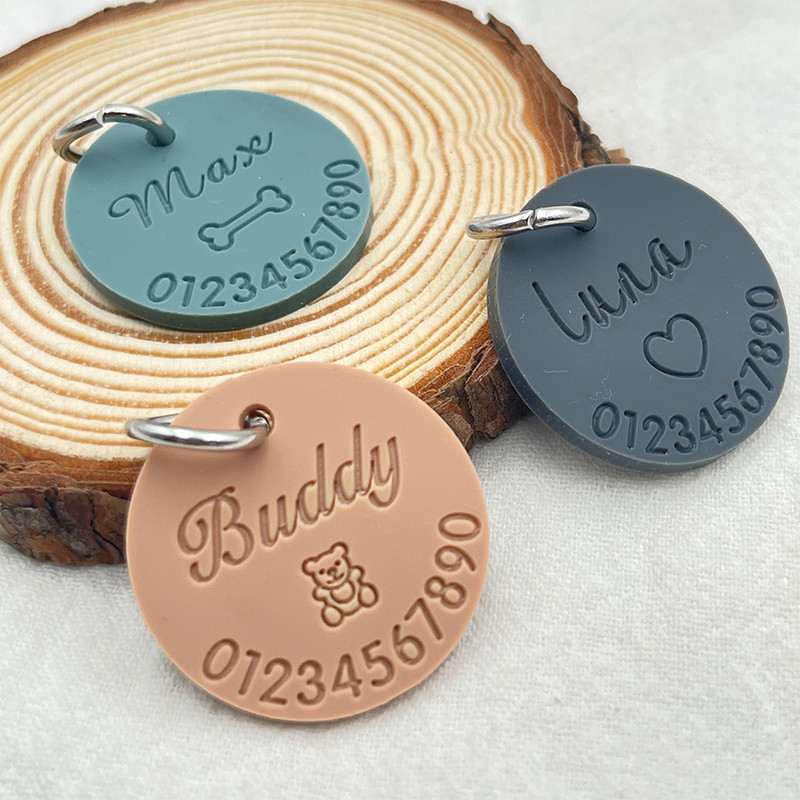 

6 Colors Silicone Pet Anti-lost ID Tag Personalized Dog Tag Engraved Name Phone Number Custom Pendant Puppy Collars Accessories