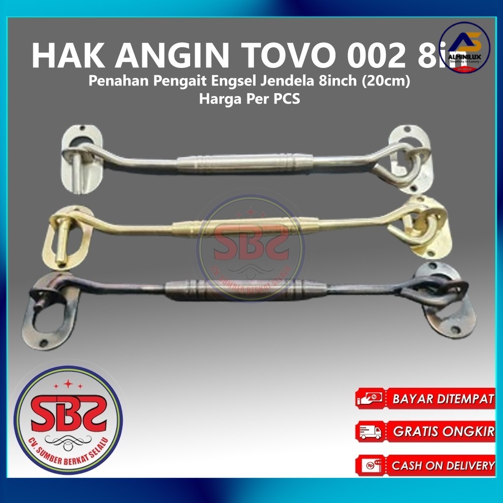 Hak Angin TOVO 8in / 20cm - Penahan Pengait engsel jendela 8 inch chrom Merk TOVO