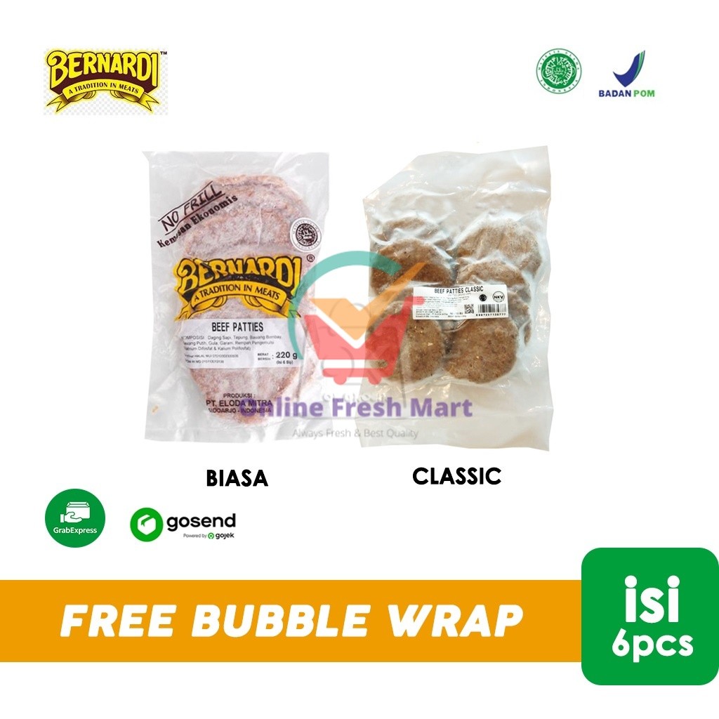 

Bernardi Beef Patties isi 6 (220gr) KHUSUS INSTANT - Online Fresh Mart Denpasar
