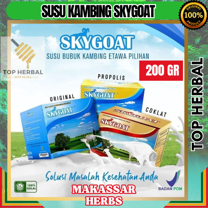 

SUSU KAMBING ETAWA SKYGOAT 200GR Asli Original Berkualitas BPOM Susu Kambing Etawa Full Cream Isi 10 Sachet Kaya Nutrisi & Mineral Untuk Kesehatan Tubuh Top Herbal Makassar Gowa