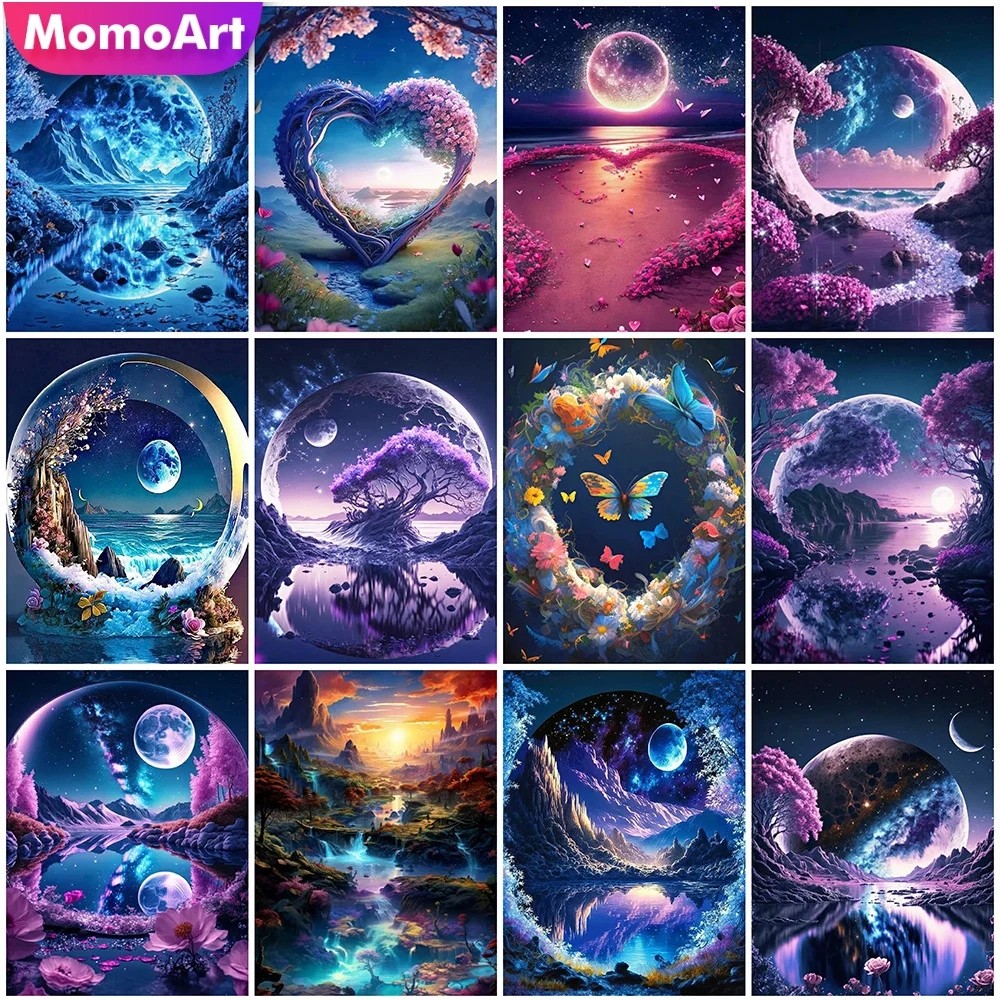 

MomoArt 5D Diamond Mosaic Lake Embroidery Tree Moon New Arrival Painting Fantasy Landscape Full Round Home Decoration