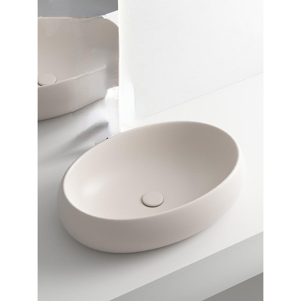 Creative Stage Basin Household  Single Balcony  Oval Ceramic Matte Khaki