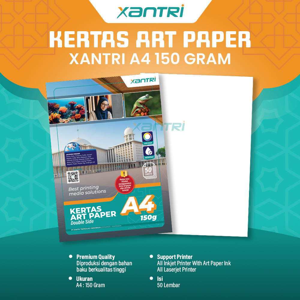 

Xantri - 50 pcs Kertas Art Paper A4 150gsm 150 Gsm Print Foto Photo Double Side Kertas Art Karton Cartoon Carton